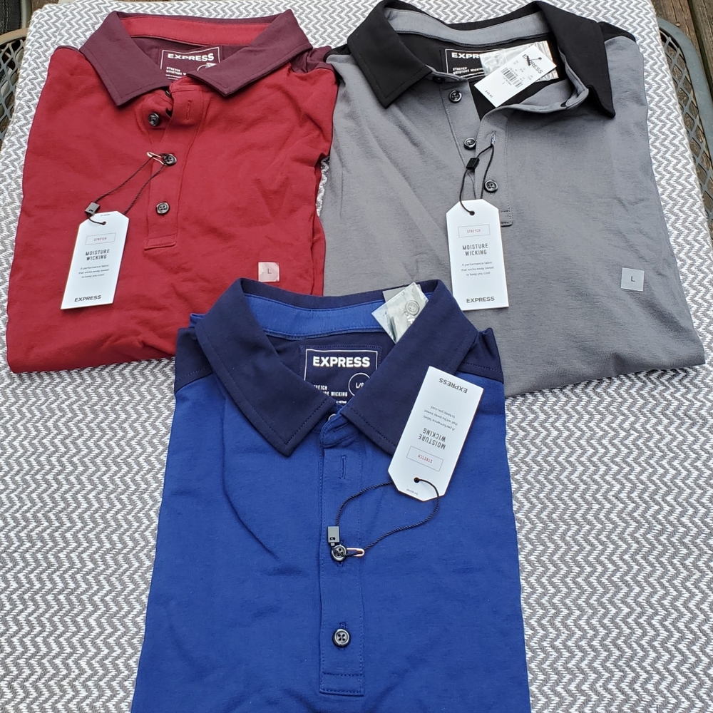 Three (3) EXPRESS Short Sleeve Polo Shirts-NEW!!!